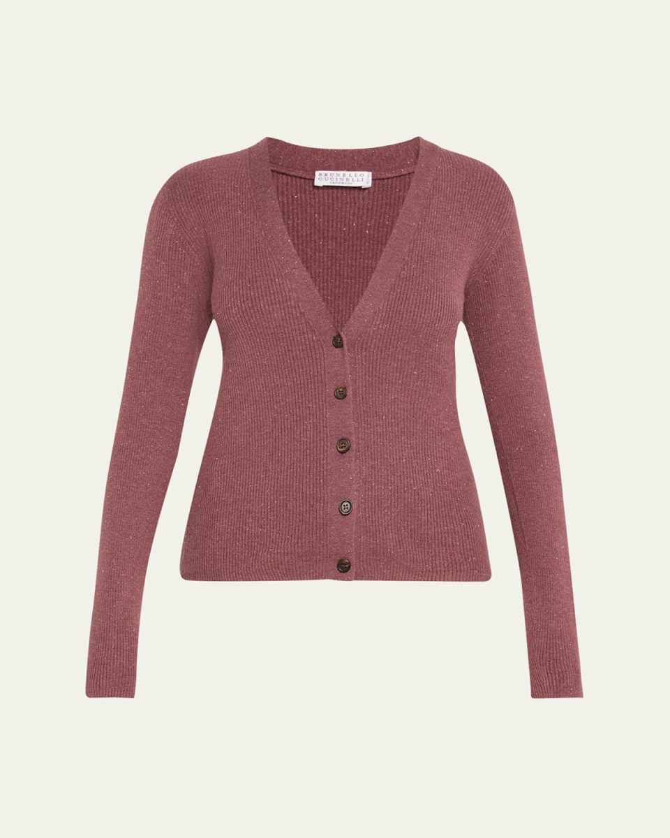 Stretch Lurex Ribbed Cashmere Cardigan